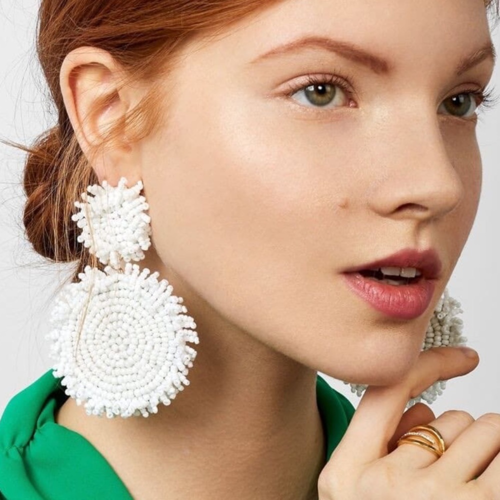 BaubleBar Rianne Drop Earrings White Beaded Statement Earrings